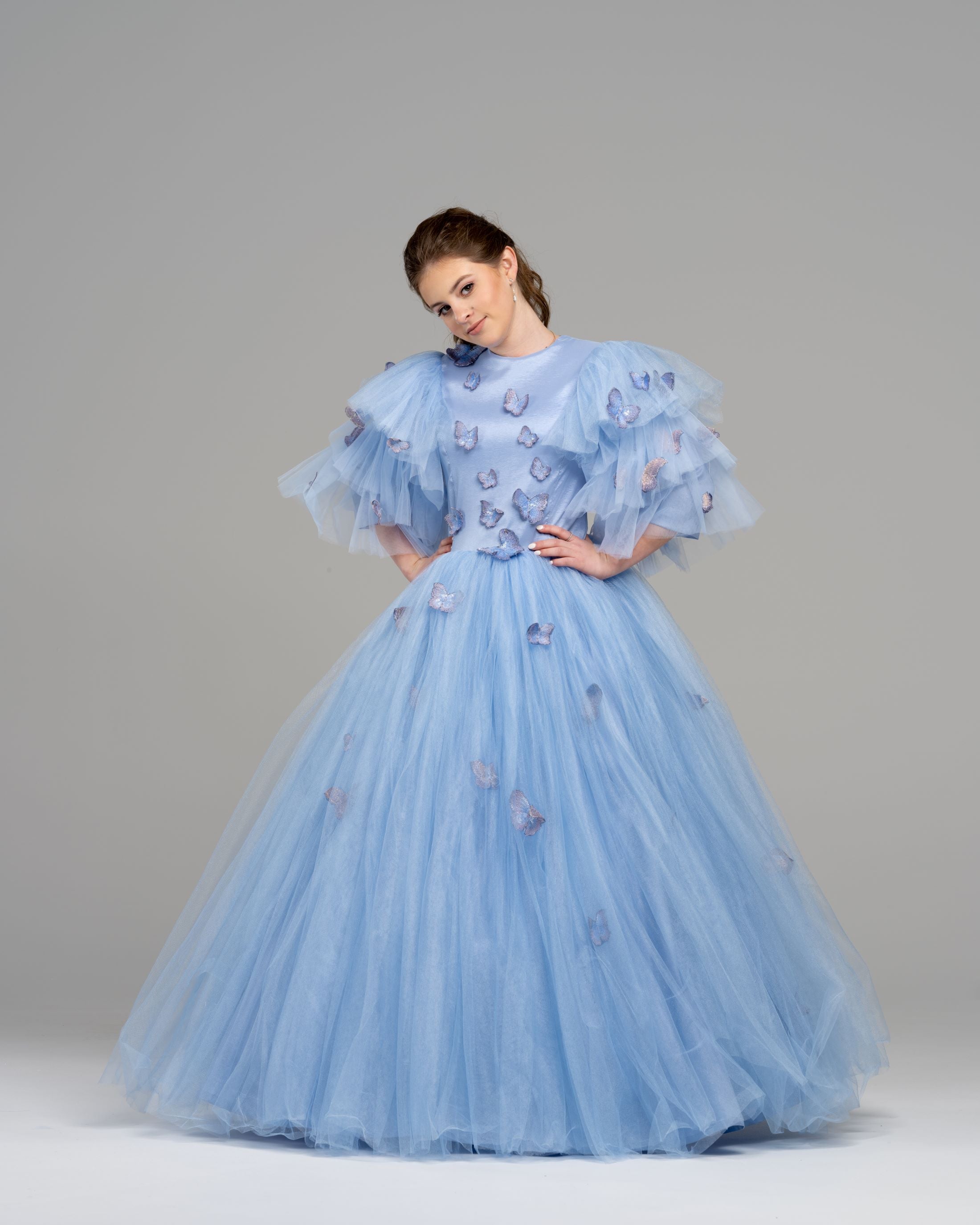 Cinderella Divine Blue Monarch Butterfly Embellished Tulle Evening Gow –  Unique Vintage